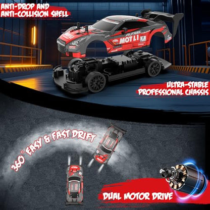 RC Drift Car 1:20 Scale Remote Control Cars 2.4GHz 4WD High Speed RTR Racing Vehicle with LED Lights 2 Rechargeable Batteries and Drifting Tires Racing Sport Toy Car for Adults Kids Boys Girls - color: Red