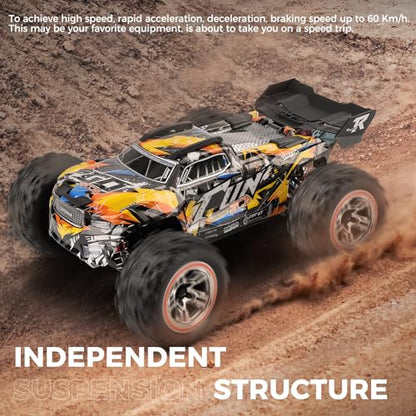 GoolRC WLtoys 184008 Brushless RC Cars for Adults, 60KM/H High Speed Remote Control Car, 4WD 1:18 Scale All Terrain Off Road Monster Truck, 2.4GHz RC Racing Car with 2 Batteries (Yellow) - color: Yellow