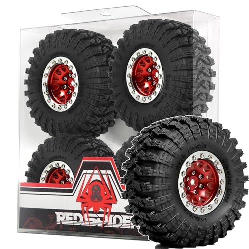 REDSPIDER•1.3 Beadlock Wheels and Crawler Mud Tires OD 2.75'' Aluminium Hub Hex Key 7mm (4PCS) for 1/18 1/24 TRX4M SCX24 AX24 FCX18 FCX24 RC Crawler Car (Red) - color: Red
