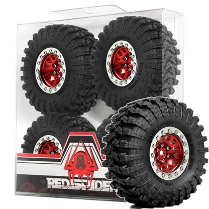 REDSPIDER•1.3 Beadlock Wheels and Crawler Mud Tires OD 2.75'' Aluminium Hub Hex Key 7mm (4PCS) for 1/18 1/24 TRX4M SCX24 AX24 FCX18 FCX24 RC Crawler Car (Red) - color: Red