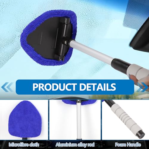 wuyaoyao Car Windshield Cleaning Tool, Car Windshield Window Cleaner, Auto Window Glass Cleaning Kit with Extendable Handle & Reusable Microfiber Pad & Spray Bottle, Universal Car Accessories (Blue) - color: Blue