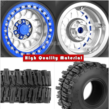 Aluminum 2.2 Wheel Tires for 1/10 SCX10 SCX10 II SCX10 III SCX10 Pro TRX4 TRX6 Gen7/8 D90 VS4-10 MST CFX RC Crawler Car,2.2 Beadlock Wheel Off Road Buggy Rally RC Truck Tires,Silver - color: Silver - (4pcs Tires)