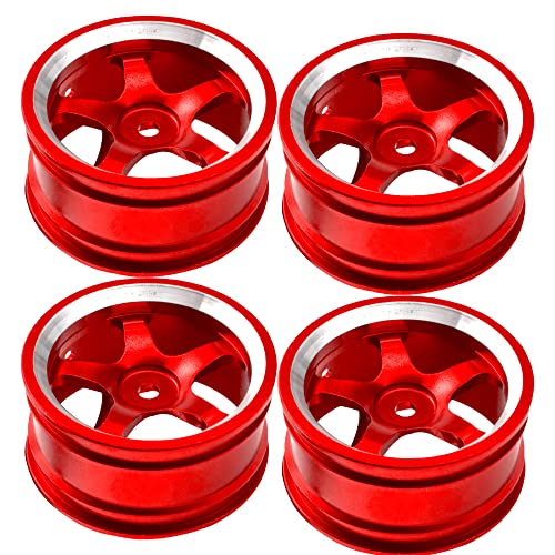 4Pcs Vgoohobby Metal Wheel Rims 12mm Hex Hub 5-Spoke Width 26mm Compatible with 1/10 Tamiya Kyosho HSP HPI Traxxas RedCat Sakura 1/10 On-Road Racing Touring RC Drift Car (Red) - color: Red