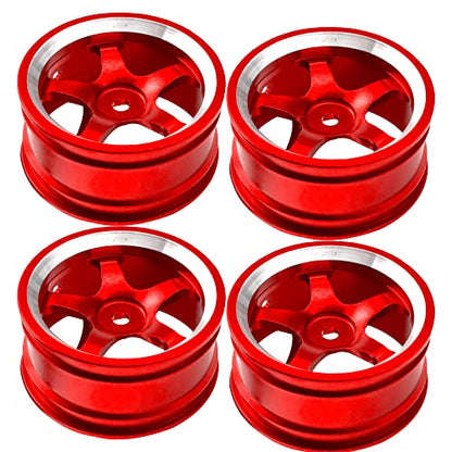 4Pcs Vgoohobby Metal Wheel Rims 12mm Hex Hub 5-Spoke Width 26mm Compatible with 1/10 Tamiya Kyosho HSP HPI Traxxas RedCat Sakura 1/10 On-Road Racing Touring RC Drift Car (Red) - color: Red