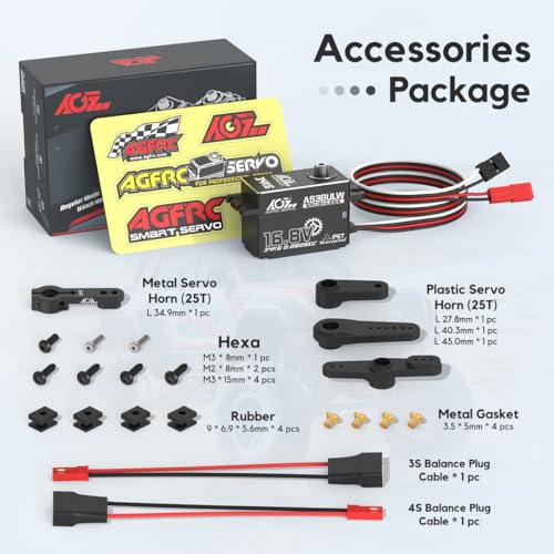AGFRC A53BULW 34KG 16.8V Waterproof Low-Profile RC Servo | 0.08Sec Speed, 16.8V Direct Power, Brushless Motor, Programmable, Full Metal Gears, Fits 1/10 1/8 RC Cars