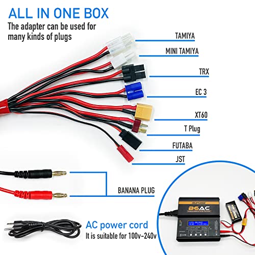 80W Dual RC Battery Charger Discharger for 2-6S Li-ion Life LiHV | 1-15S NiCd NiMH PB Lipo Balance Charger Tamiya/JST/EC3/FUTABA/XT60 Power Supply for RC Car/plane