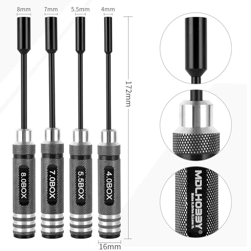 4pcs Premium RC Hex Nut Drivers Socket Set (4.0/5.5/7.0/8.0) mm | Durable Steel Hex Nut Socket Screwdrivers for Quick Precise RC Tool Kit with Replaceable Tips for RC Hobby Car Truck Airplane
