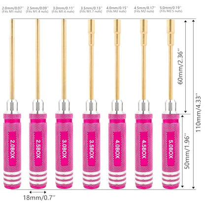 7 Pieces Hex Screwdriver Set 2.0/2.5/3.0/3.5/4.0/4.5/5.0mm RC Socket Wrench Kit Nut Drive for Traxxas Redcat Axial SCX24 Quadcopter Helicopter FPV Drone Car - RC Nut Removal Tools (Pink)