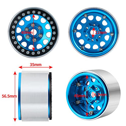 Aluminum 1.9" Beadlock Wheels Rim for Axial SCX10 II III TRX4 D90 | 1/10th RC Crawler Vehicel Car Parts - color: Blue