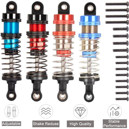 Oiled Shocks Upgraded 66mm/72mm Aluminum Oil Shock Absorber Set for 1/12 1/14 1/16 RC Cars - Compatible with WLtoys 144001, 124019, MJX 16208, HBX & More - color: Bz-black-blue