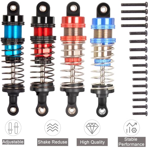 Oiled 4Pcs 72mm Aluminum Oil Shock Set for 1/12 1/14 1/16 RC Cars - Front/Rear Upgrade Compatible with WLtoys 144001, 124019, MJX 16208, HBX - color: Bz-silver-red-81mm