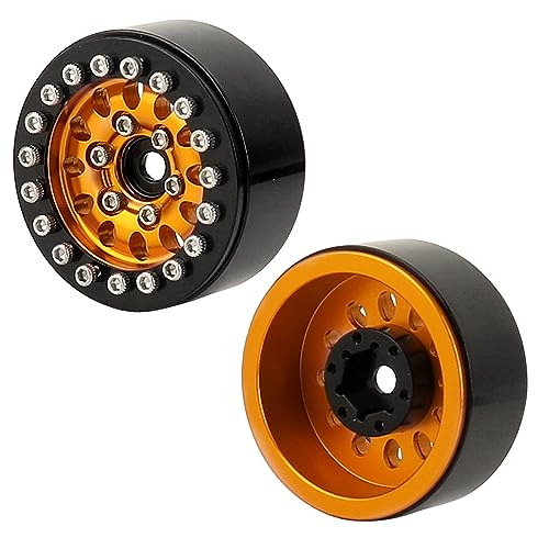 1.0 Wheel Rims RC Metal Beadlock Wheels Rims for All 1/24 Scale FCX24 Axial SCX24 Deadbolt AX24 1/18 TRX4M RC Crawler Car Upgrades Accessories (Orange)