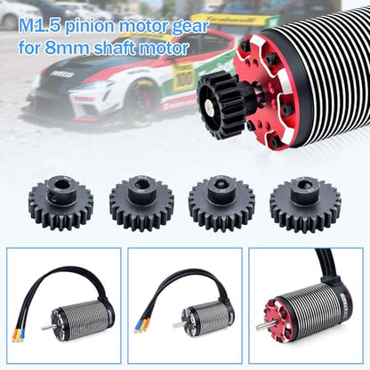 M1.5 Pinion Gear 22T 23T 24T 25T 8mm Shaft Steel Motor Gear Set for 1/5 1/6 1/7 1/8 1/10 Tra-xxas Arrma HSP HPI AXIAL LOSI RC Car Brushed Brushless Motor - size: 22T 23T 24T 25T