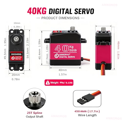 RC Servo, 40kg High Torque High Speed Waterproof Digital Servo Motor, Stainless Steel Gear for RC Models - size: 40kg-180°
