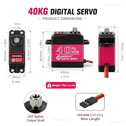 RC Servo, 40kg High Torque High Speed Waterproof Digital Servo Motor, Stainless Steel Gear for RC Models - size: 40kg-180°