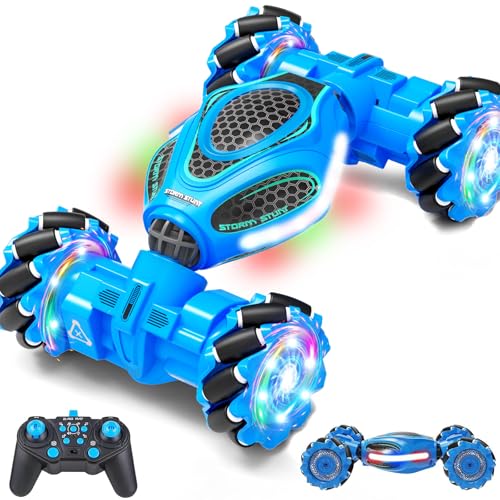 Gesture Sensing RC Stunt Car - Boys Toys Age 6-12, 4WD Hand Controlled Remote Control Drift Twist Offroad 360° Rotation Car with Light & Music, Cool Birthday Presents and Ideas Gifts for Kids Blue - color: Blue