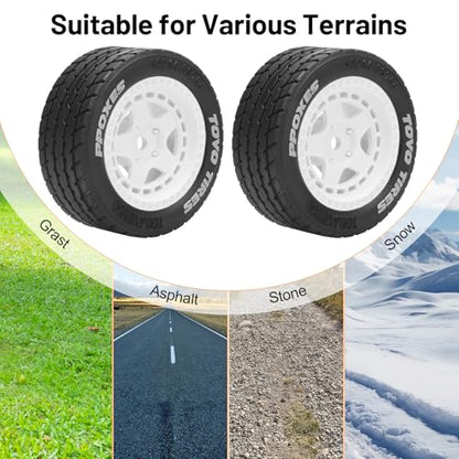 1/14 RC Car On-Road Drift Tires, daitoku 12mm Hex RC Racing Tires for Tamiya M08/05/06 MF-01X - Style B (White) - style: Style B
