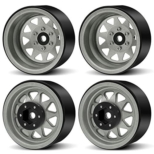 OGRC 1/10 RC Crawler Wheels 1.9" Aluminum Beadlock Wheel Rims | Offset -8.9mm Wheels, 1.9 Beadlock Wheels, for for TRX4 SCX10 Redcat GEN7 GEN8 RC4WD D90 Crawler, Grey - color: Grey