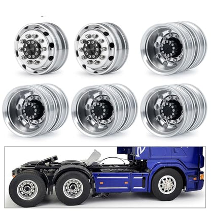 RC Car Toys Parts for Tamiya 1/14 6PCS Metal Front and Rear Wheel Hub Rim Set 6x6 Truck RC Trailer Tractor Car Upgrade Parts(R-7) - size: R-7