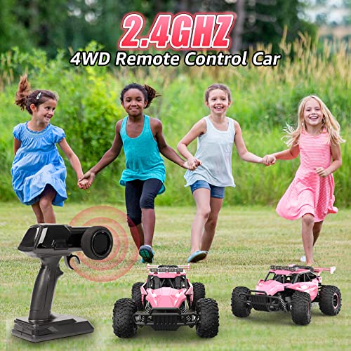 kolegend Remote Control Car for Girls 50+min Monster Trucks 20km/h 1:12 Scale 13 Inch All Terrains RC Truck with Flashing Chassis Lights Gift Toys for Girls Kids Boys - color: Pink