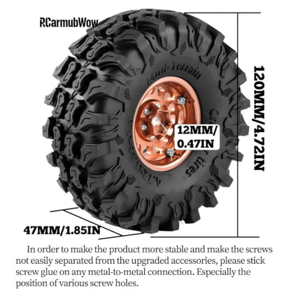 1.9" Aluminum Alloy Beadlock Wheels & Tires 4PCS, RC Wheel Rim Rubber Tire Set Compatible with 1/10 SCX10 90046 AX103007 SCX10 II III TRX4 Gen7 Gen8 RC Crawler Car,Bronze - color: Bronze(4pcs)