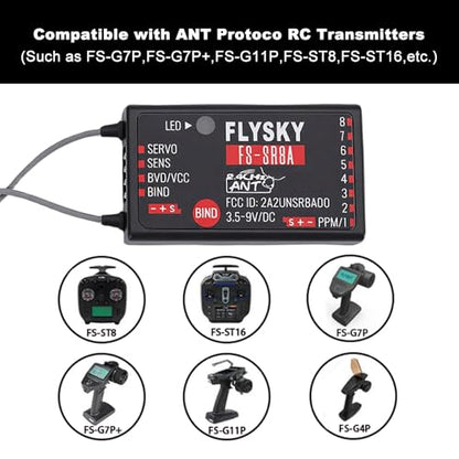 GoolRC Flysky FS-SR8A Receiver, 2.4GHz 8 Channel Receiver ANT Protocol Dual Antennas Compatible with Flysky FS-ST8 FS-ST16 FS-G7P FS-G7P+ FS-G11P RC Transmitter for RC Airplane Car Boat