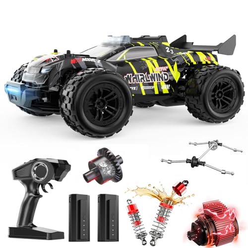 DEERC 1611 1/14 Fast Brushless RC Car for Adults,4x4 Remote Control Truck | High Speed Off-Road RC Truck,Waterproof Monster Truggy, All Terrain RC Drift Car for Boys 8-12,2 Batteries,3S Lipo Compatibl - style: 1/14 Yellow