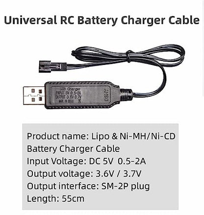 Smart Universal RC Charger Cable with SM-2P Connector Plug for 3.7V 1S Lipo Battery & 3.6V 3S Ni-MH/Ni-CD Battery Pack, Compatible RC Car/Boat/Plane/Drone/Tank/RC Helicopters