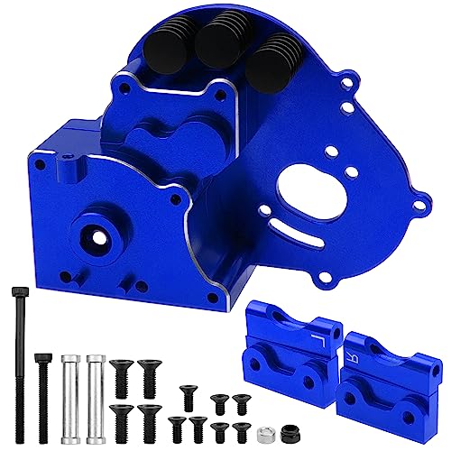 Aluminum Transmission Case Gearbox Housing Cover w/Motor Plate Compatible with 1/10 Traxxas Slash 2WD Rustler Stampede Bandit 2WD RC Car Replace 3691 (Blue) - color: Blue