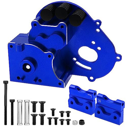 Aluminum Transmission Case Gearbox Housing Cover w/Motor Plate Compatible with 1/10 Traxxas Slash 2WD Rustler Stampede Bandit 2WD RC Car Replace 3691 (Blue) - color: Blue
