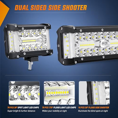 Nilight Side Shooter LED Light Bar Set 1PC 20" 2PCS 4.3" with Wiring Kit | Spot Beam Combo Bar, 16AWG Harness 5Pin Rocker Switch, Fog Driving Work Lighting on Truck Boat Tractor SUV UTV ATV, ZH615 - color: White - 20Inch Side Shooter Light Bar + 2Pcs 4.3I