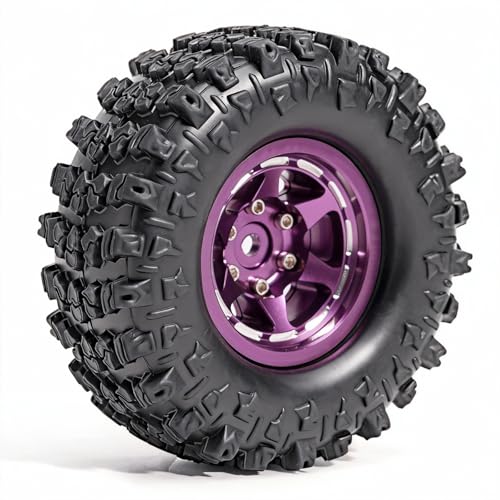1.3” Aluminum Beadlock Wheels & Mud Terrain Tires Set for 1/18 1/24, -7.6mm Offset RC Crawler Car Fits TRX4M, Axial SCX24 AX24, Redcat Ascent-18, FCX24, 66 x 26mm, Pre-Assembled, 4 pcs Purple - color: Purple