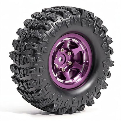 1.3” Aluminum Beadlock Wheels & Mud Terrain Tires Set for 1/18 1/24, -7.6mm Offset RC Crawler Car Fits TRX4M, Axial SCX24 AX24, Redcat Ascent-18, FCX24, 66 x 26mm, Pre-Assembled, 4 pcs Purple - color: Purple
