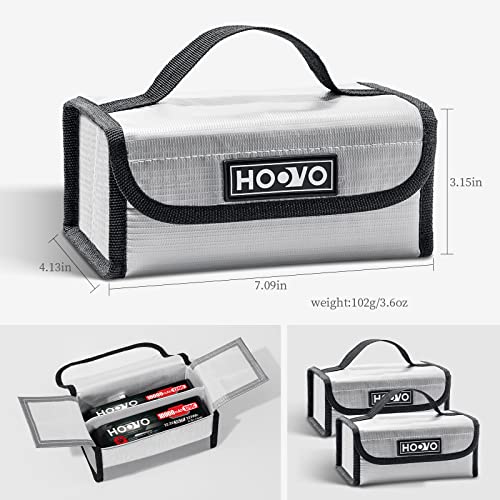 HOOVO Lipo Bag Fireproof Lithium Battery Storage Safe Bags, 2 Pack | Lipo Battery Bag Fireproof & Explosionproof,Guard Safe Bag for DJI /RC Batteries, 180 * 105 * 80mm, Accommodate 4pcs Battery