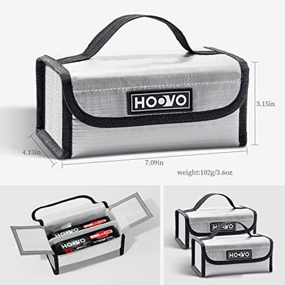 HOOVO Lipo Bag Fireproof Lithium Battery Storage Safe Bags, 2 Pack | Lipo Battery Bag Fireproof & Explosionproof,Guard Safe Bag for DJI /RC Batteries, 180 * 105 * 80mm, Accommodate 4pcs Battery