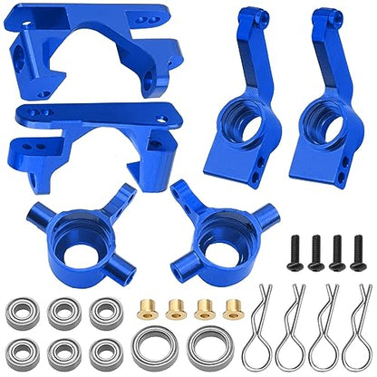 Metal C-Hubs Caster Blocks, Steering Blocks & Rear Stub Axle Carriers w/Ball Bearings Compatible with 1/10 Traxxas Slash 4X4, Stampede 4X4, Rustler 4WD Replaces of 6837 6832 1952 (Blue) - color: Blue