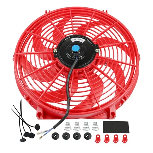 JDMSPEED New 14" Inch Universal Slim Fan Push Pull Electric Radiator Cooling 12V Red Kit - color: Red, size: 14 Inch
