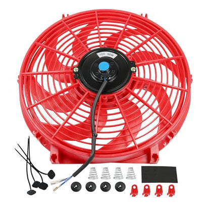 JDMSPEED New 14" Inch Universal Slim Fan Push Pull Electric Radiator Cooling 12V Red Kit - color: Red, size: 14 Inch