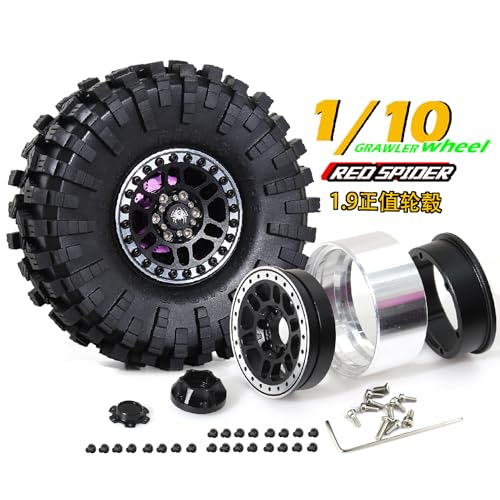 REDSPIDER 1.9 Beadlock Wheels and Tires Set（4PCS） Aluminum 1.9 Wheels All Terrain Tires.for 1/10 Scale Rock Crawler Car Axial SCX10 SCX10 II III 90047 D90 TF2 Tamiya CC01 TRX4 TRX6