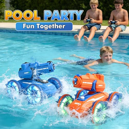 3-in-1 Remote Control Car RC Boat & Water Gun Amphibious rc car Toy with Gesture Control Wristband, Self-Loading Water Squirt Gun for Pool Lake Beach, Water Toys Summer Kids rc Cars for Ages 6-12 - color: Amphibious Rc Car-blue
