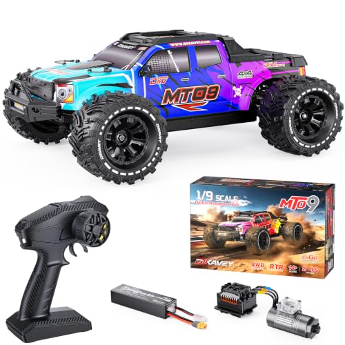1/9 4WD Brushless RC Monster Truck, MT09 38MPH（65+KM/H） High Speed Off Road RC Car, 3674 2600KV Motor 130A ESC Remote Control Cars, All Terrain RTR Hobby Grade Remote Control Truggy for Adults 14+ - color: Blue, size: 1/9