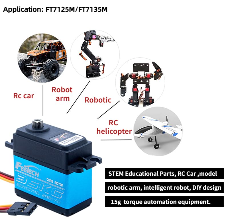 FEETECH 35kg Servo Motors Waterproof High Speed Torque Digital Servo Metal Gear RC Crawler 1/10 1/8 1/12 Steering Servo,Control Angle 180° for RC Car Helicopter Airplane Robot Arm Control