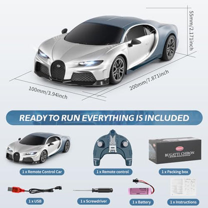 MIEBELY 1/24 Licensed Bugatti Chiron RC Car Rechargeable Toy for Kids 6-12 | Officially licensed;2.4GHz control;LED;rechargeable 3.7V battery;sturdy ABS;indoor/outdoor play;gift for boys & collectors - style: Bugatti Chrion