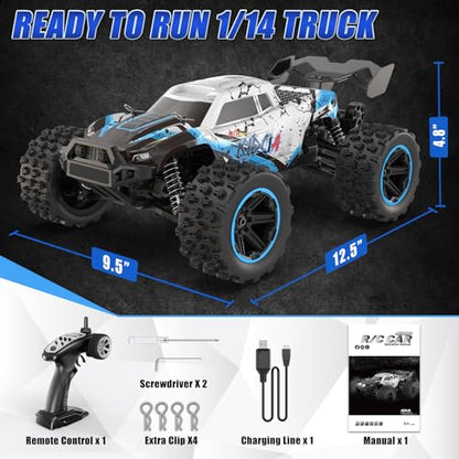 1/14 Fast RC Cars for Adults and Boys, 50 KPH 4WD Offroad RC Truck | All Terrain High Speed Hobby Remote Control Car, 60 Mins Runtime,2 Rechargeable Batteries