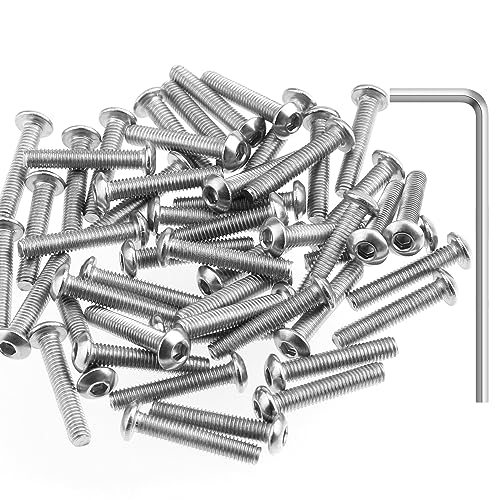 HELIFOUNER 100 Pieces M3 x 16mm, Thread Pitch 0.5mm, 304 Stainless Steel (18-8) Button Head Socket Cap Screws, Fully Threaded - size: M3 x 16mm