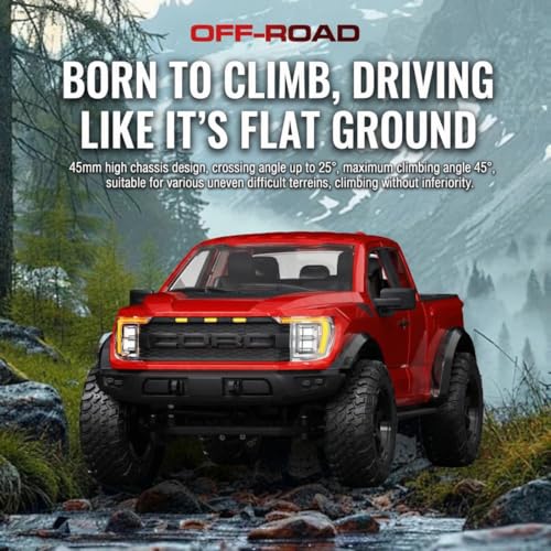 1/12 F150 RC Car 4WD Off Road Pickup, Full Proportional 2.4GHz RTR Truck with Independent Suspension, LED Lights, Long Range Remote Control(Camouflage Green/3 Battery)