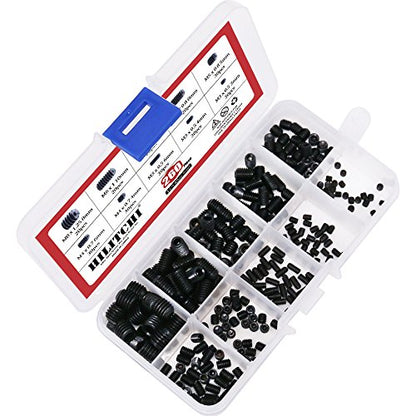 Hilitchi 260pcs M3/4/5/6/8 Allen Head Socket Hex Grub Screw Set Assortment Kit with Plastic Box 12.9 Class Black Alloy Steel - color: Black - Metric - 260pcs