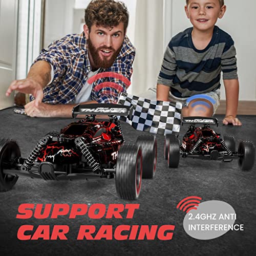Tecnock RC Cars for Kids, 1:18 Scale 2WD RC Car with LED Lights, 2.4GHz Remote Control Car with USB-C Easy Charging & 50 Mins Playtime, Toys Gifts for Boys & Girls Ages 8-12 - color: Red
