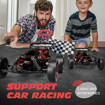 Tecnock RC Cars for Kids, 1:18 Scale 2WD RC Car with LED Lights, 2.4GHz Remote Control Car with USB-C Easy Charging & 50 Mins Playtime, Toys Gifts for Boys & Girls Ages 8-12 - color: Red