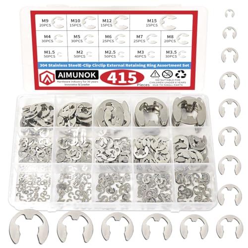 415Pcs E-Clip External Retaining Rings Snap Rings Assortment Set, 304 Stainless Steel C-Clip Kit, 14 SAE Sizes Circlip Snap Rings M1.5- M15 - size: 415pcs E-clip 304 Stainless Steel